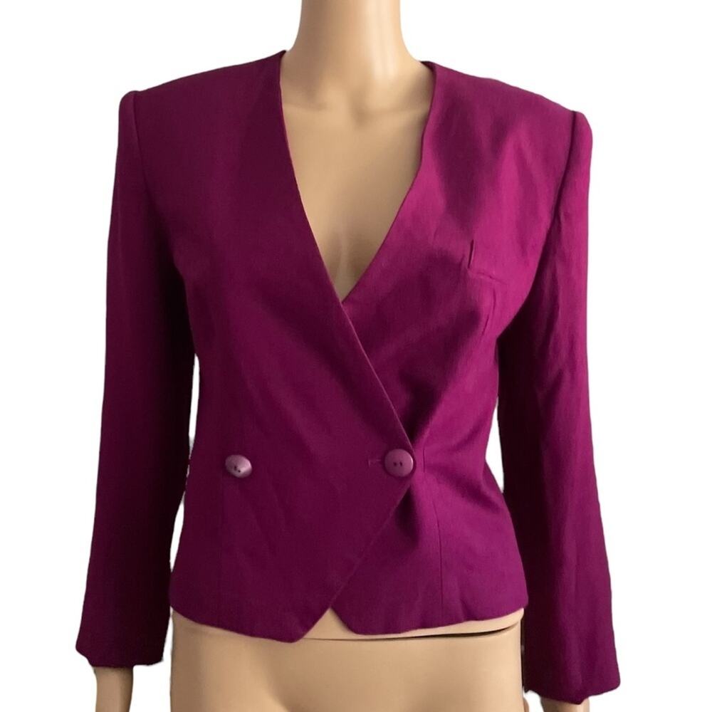 Point of View Collection Crop BLAZER Womens 4 Purple Double Breasted Long Sleeve